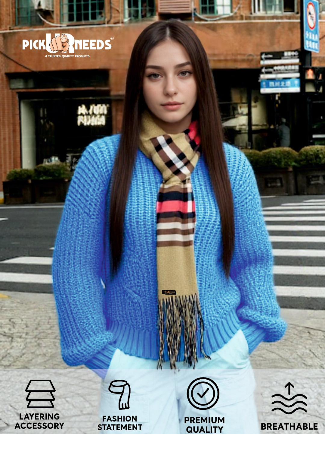 Pick Ur Needs Pure Cashmere Womens Winter Stylish Muffler Warm, Soft and Trendy Scarves for Cold W